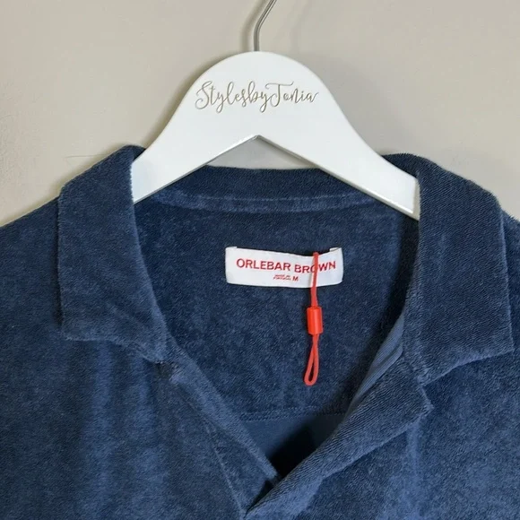 Orlebar Brown TERRY TOWELLING Polo Shirt Blue Tailored Resort Mens Sz M NEW - Picture 5 of 15